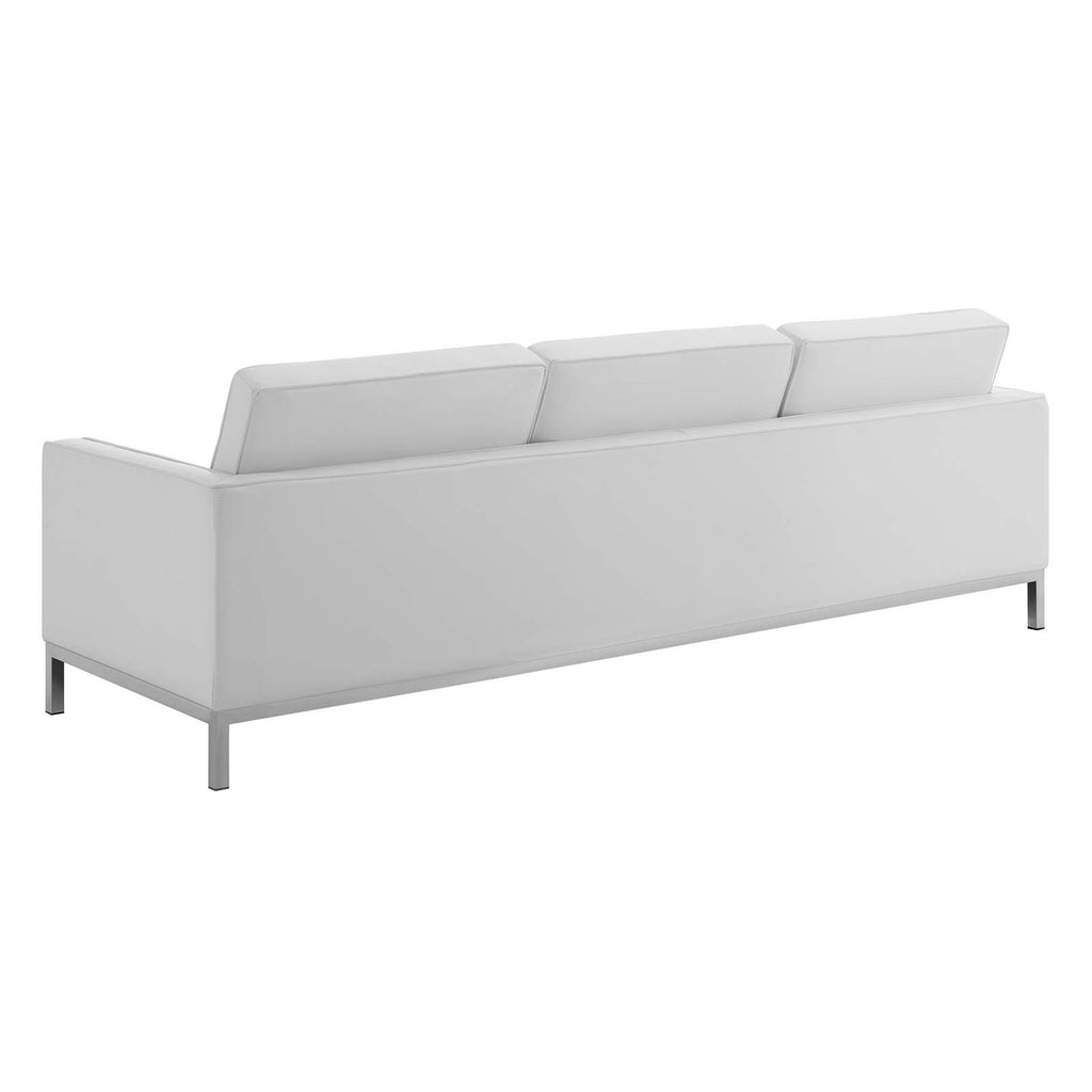 Loft Tufted Upholstered Faux Leather 3 Piece Set in Silver White
