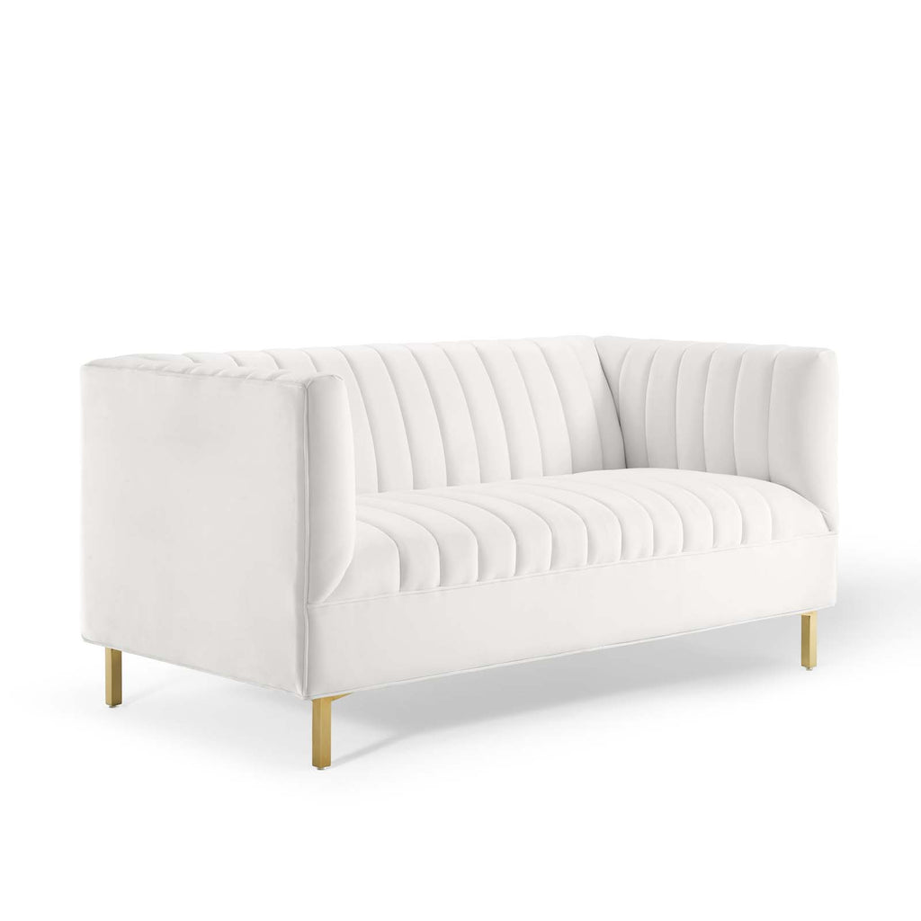 Shift Channel Tufted Performance Velvet Loveseat in White