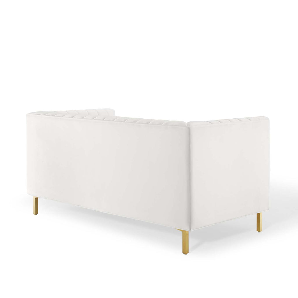 Shift Channel Tufted Performance Velvet Loveseat in White