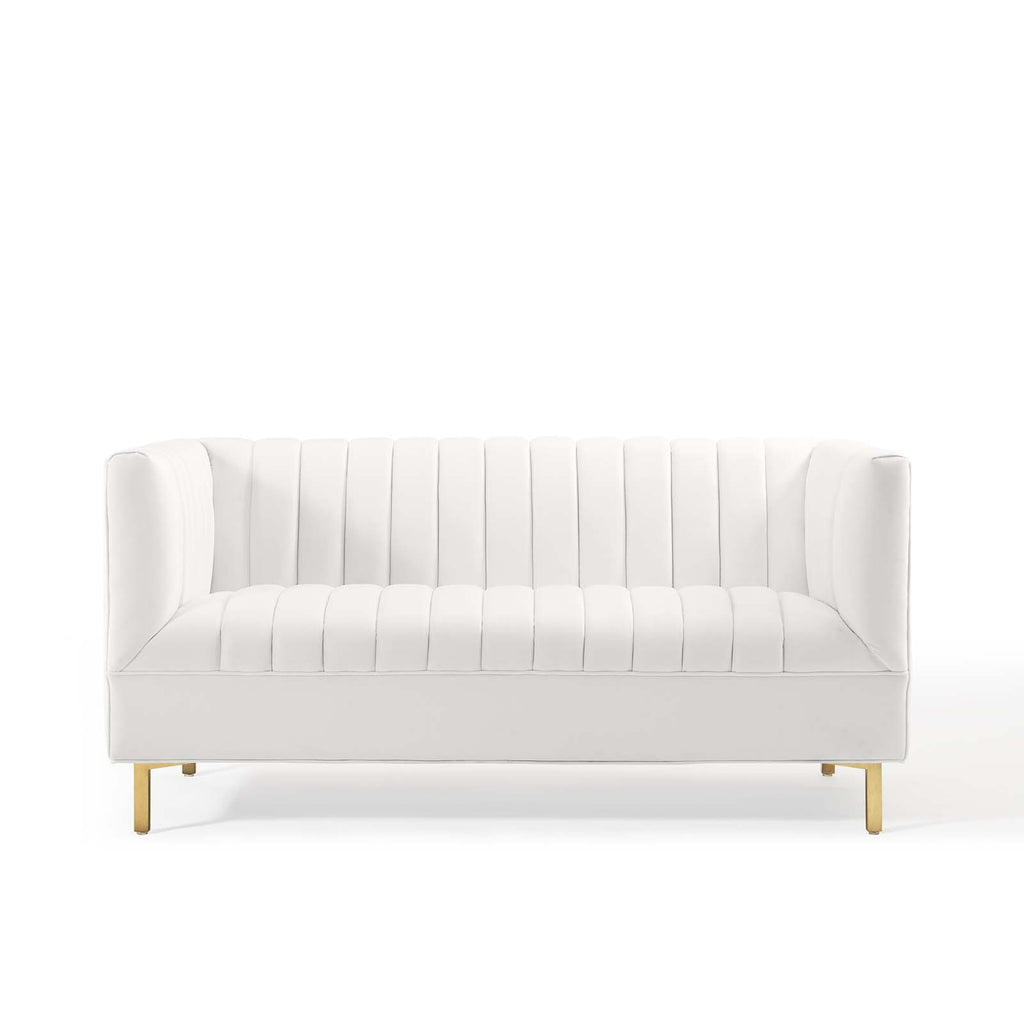 Shift Channel Tufted Performance Velvet Loveseat in White