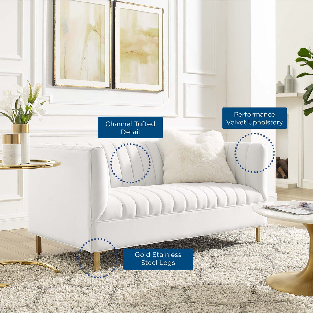 Shift Channel Tufted Performance Velvet Loveseat in White