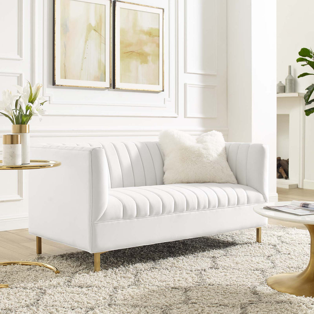 Shift Channel Tufted Performance Velvet Loveseat in White