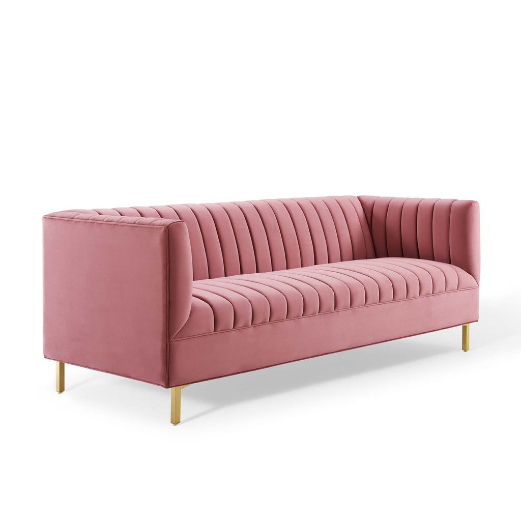 Shift Channel Tufted Performance Velvet Sofa in Dusty Rose