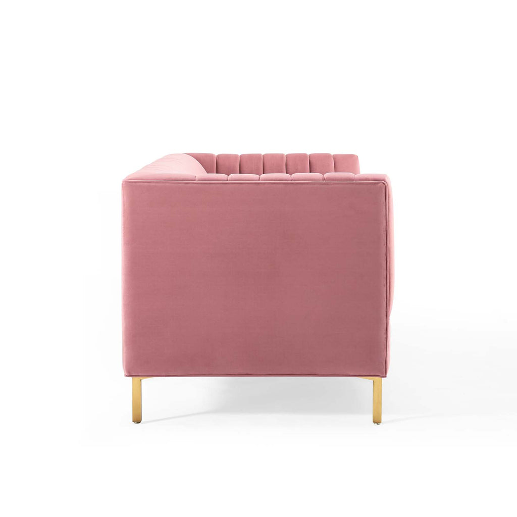 Shift Channel Tufted Performance Velvet Sofa in Dusty Rose