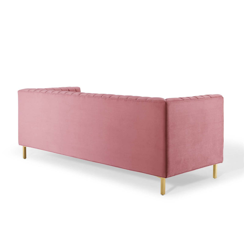 Shift Channel Tufted Performance Velvet Sofa in Dusty Rose