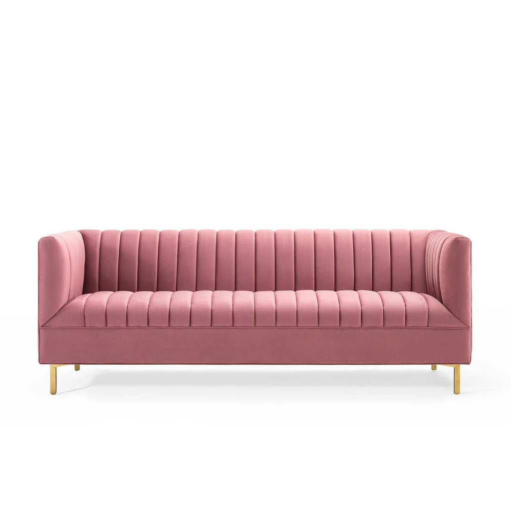 Shift Channel Tufted Performance Velvet Sofa in Dusty Rose