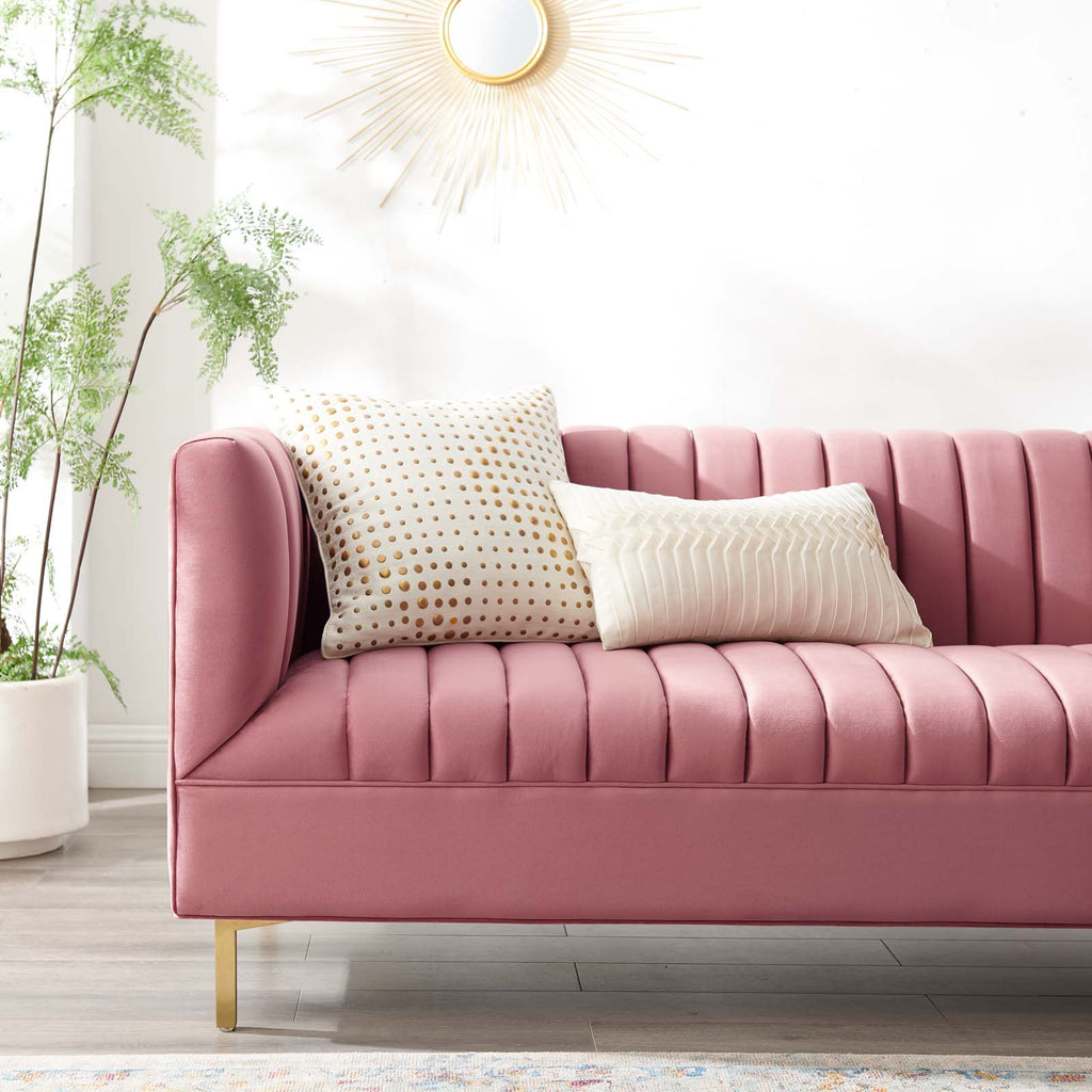 Shift Channel Tufted Performance Velvet Sofa in Dusty Rose