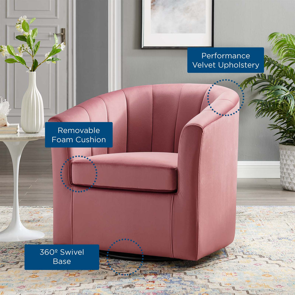 Prospect Performance Velvet Swivel Armchair in Dusty Rose