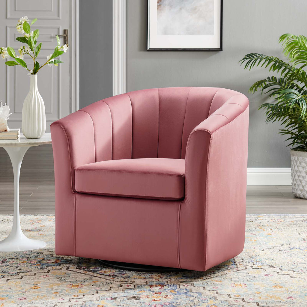 Prospect Performance Velvet Swivel Armchair in Dusty Rose