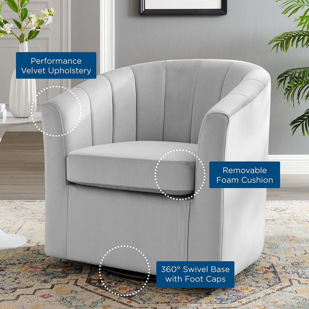 Prospect Performance Velvet Swivel Armchair in Light Gray