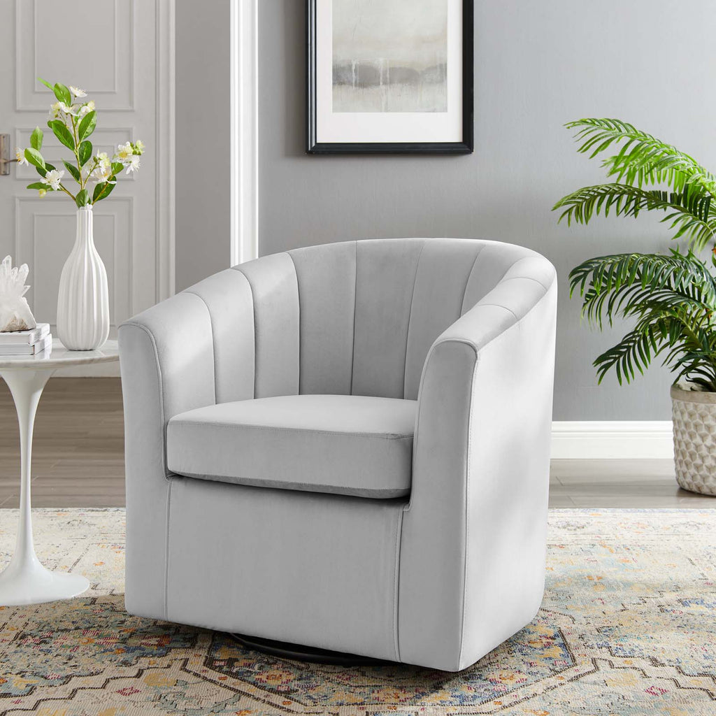Prospect Performance Velvet Swivel Armchair in Light Gray