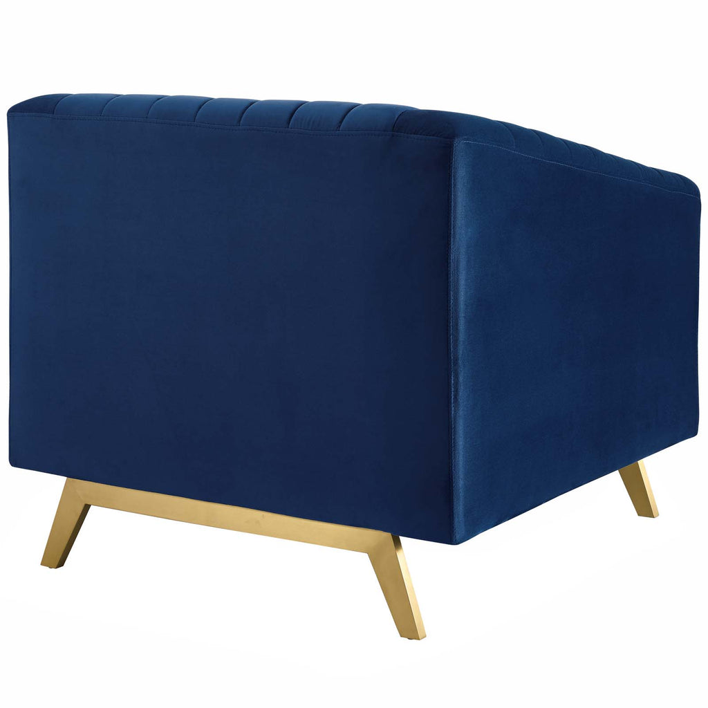 Valiant Vertical Channel Tufted Performance Velvet Sofa and Armchair Set in Navy