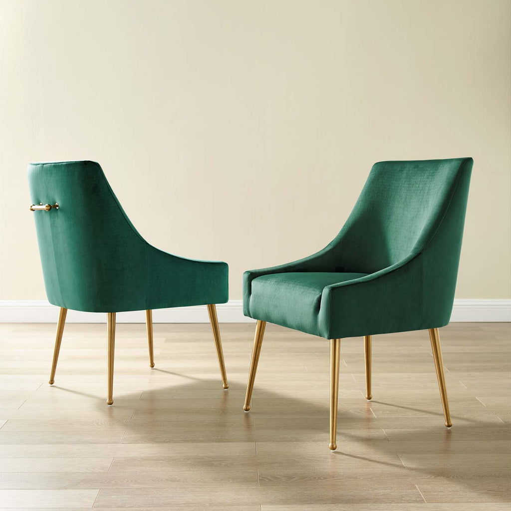 Discern Upholstered Performance Velvet Dining Chair Set of 2 in Green