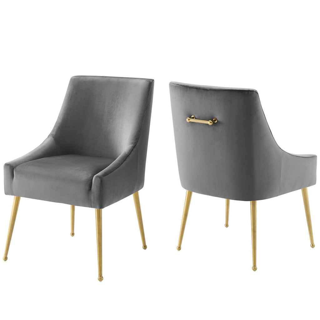 Discern Upholstered Performance Velvet Dining Chair Set of 2 in Gray
