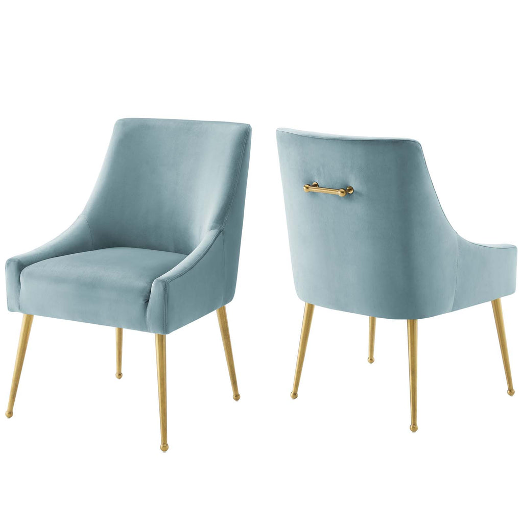 Discern Upholstered Performance Velvet Dining Chair Set of 2 in Light Blue