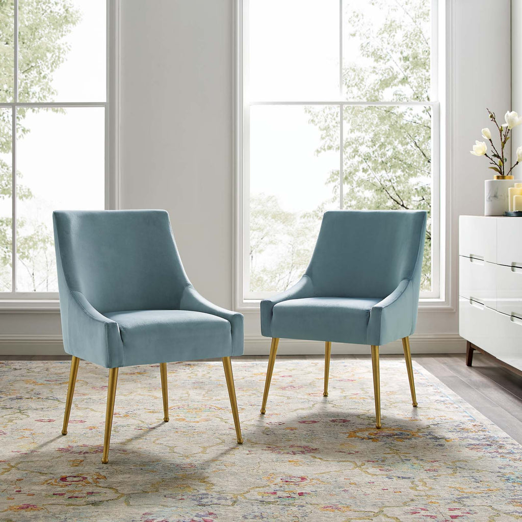 Discern Upholstered Performance Velvet Dining Chair Set of 2 in Light Blue