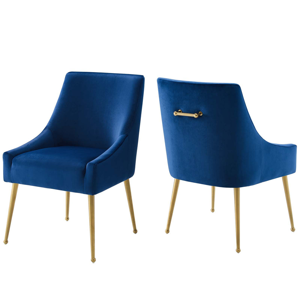 Discern Upholstered Performance Velvet Dining Chair Set of 2 in Navy