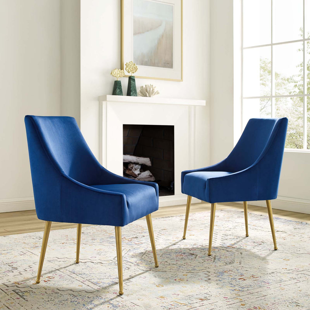 Discern Upholstered Performance Velvet Dining Chair Set of 2 in Navy