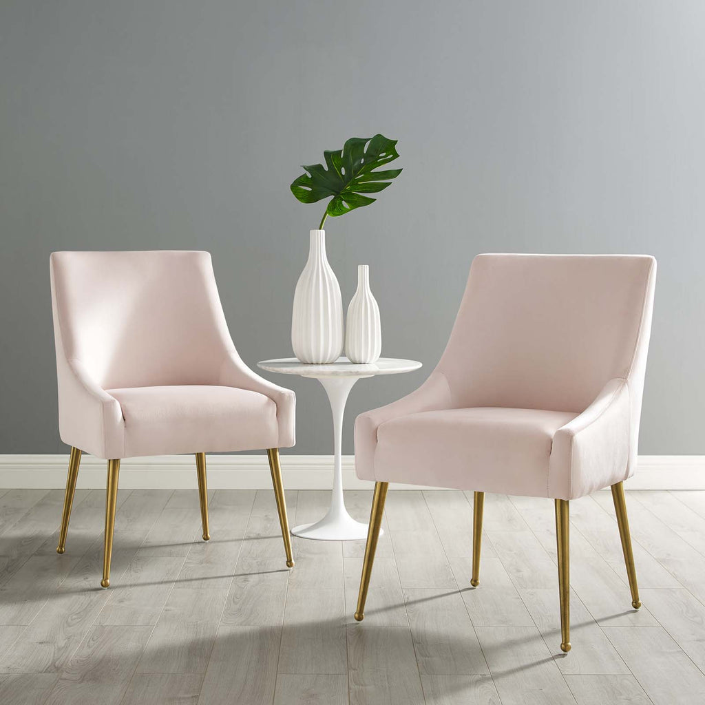 Discern Upholstered Performance Velvet Dining Chair Set of 2 in Pink