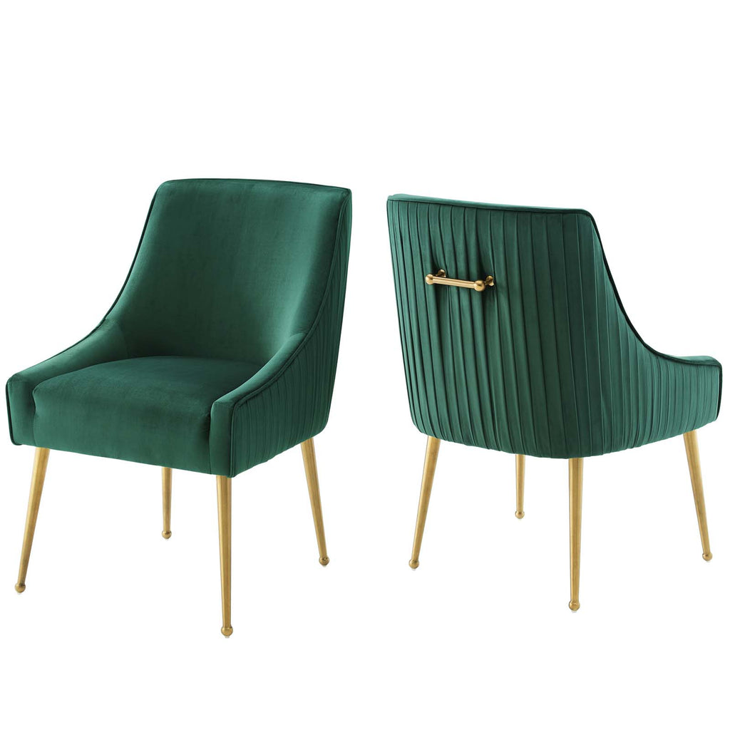 Discern Pleated Back Upholstered Performance Velvet Dining Chair Set of 2 in Green