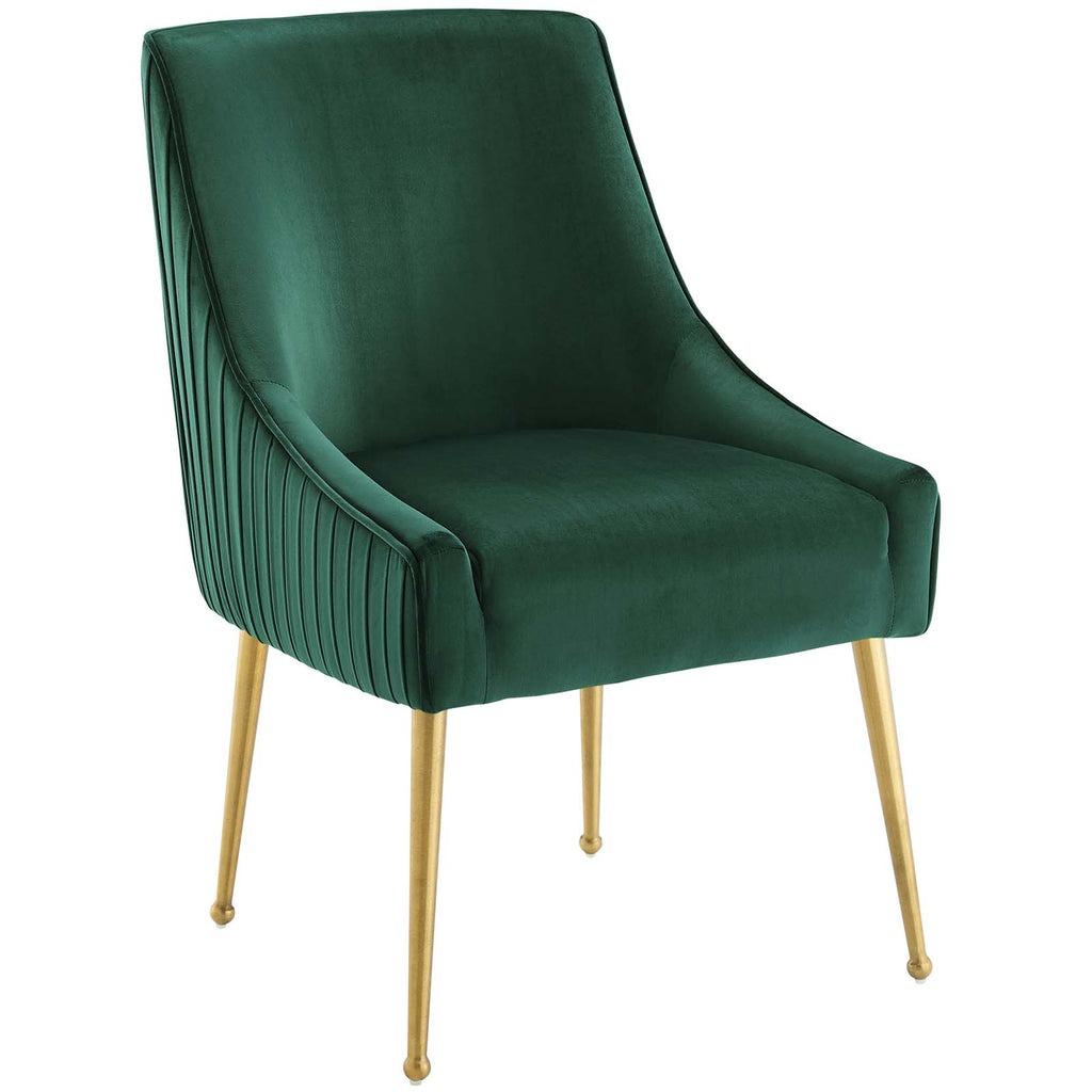 Discern Pleated Back Upholstered Performance Velvet Dining Chair Set of 2 in Green