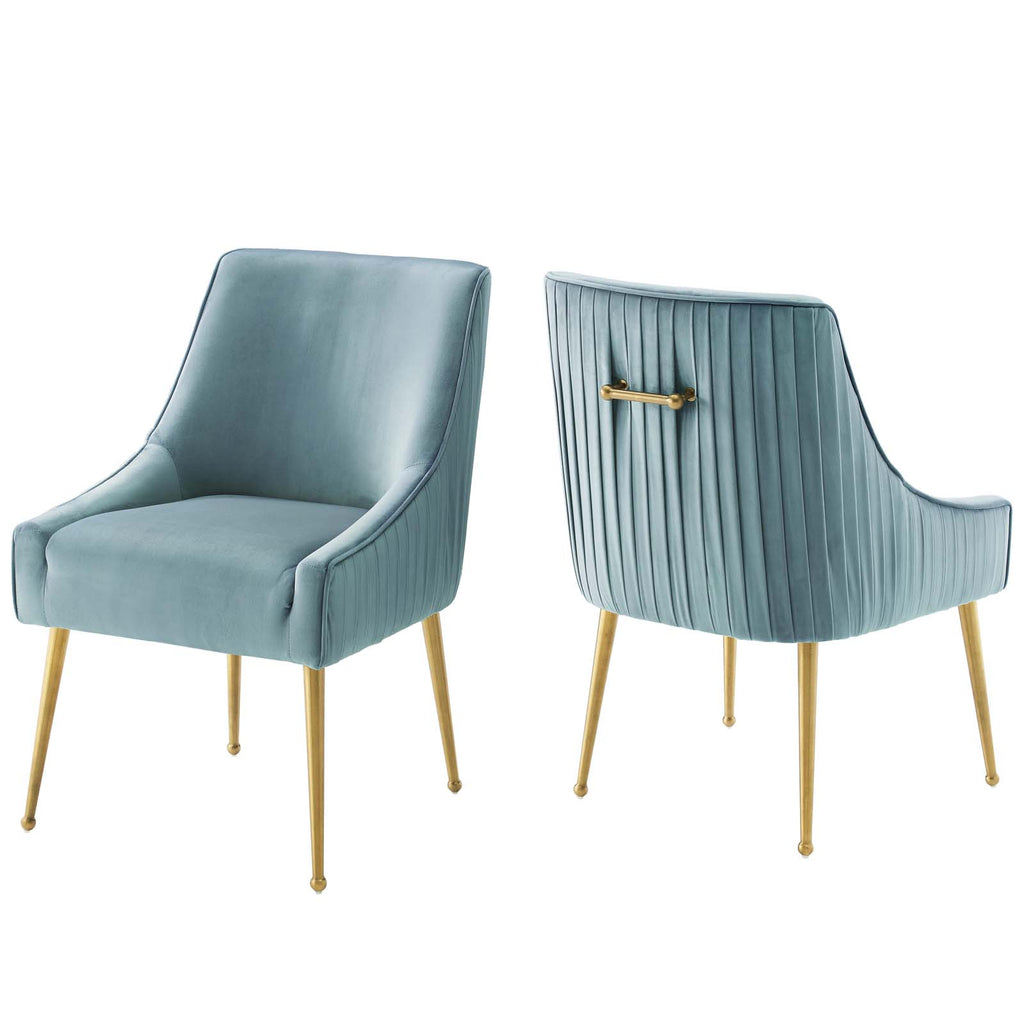 Discern Pleated Back Upholstered Performance Velvet Dining Chair Set of 2 in Light Blue