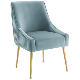 Discern Pleated Back Upholstered Performance Velvet Dining Chair Set of 2 in Light Blue