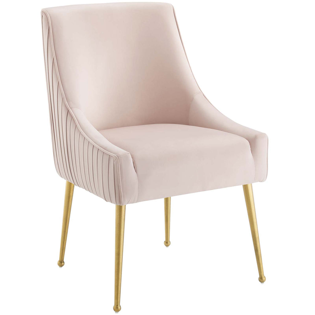 Discern Pleated Back Upholstered Performance Velvet Dining Chair Set of 2 in Pink