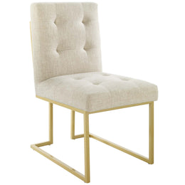 Privy Gold Stainless Steel Upholstered Fabric Dining Accent Chair Set of 2 in Gold Beige