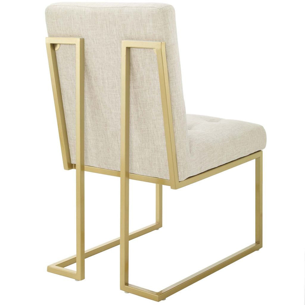 Privy Gold Stainless Steel Upholstered Fabric Dining Accent Chair Set of 2 in Gold Beige