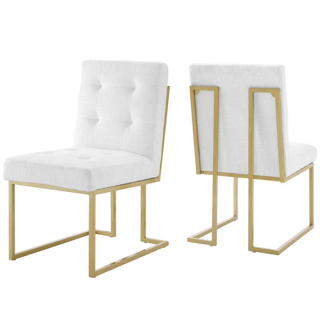 Privy Gold Stainless Steel Upholstered Fabric Dining Accent Chair Set of 2 in Gold White