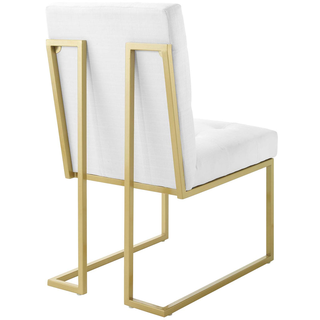 Privy Gold Stainless Steel Upholstered Fabric Dining Accent Chair Set of 2 in Gold White