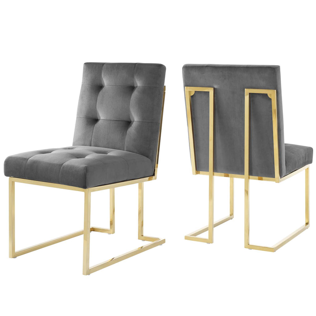 Privy Gold Stainless Steel Performance Velvet Dining Chair Set of 2 in Gold Charcoal