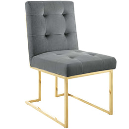 Privy Gold Stainless Steel Performance Velvet Dining Chair Set of 2 in Gold Charcoal