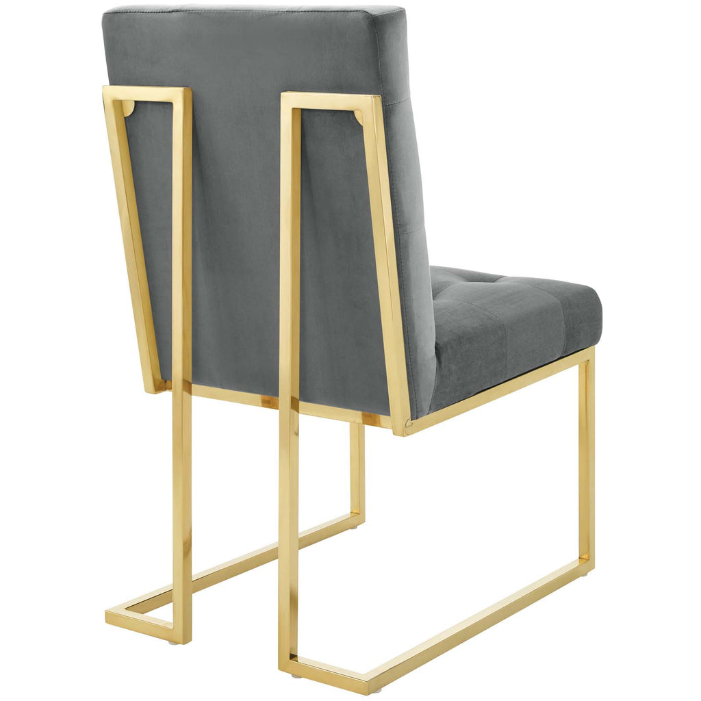 Privy Gold Stainless Steel Performance Velvet Dining Chair Set of 2 in Gold Charcoal