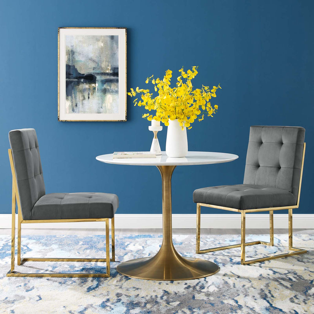 Privy Gold Stainless Steel Performance Velvet Dining Chair Set of 2 in Gold Charcoal