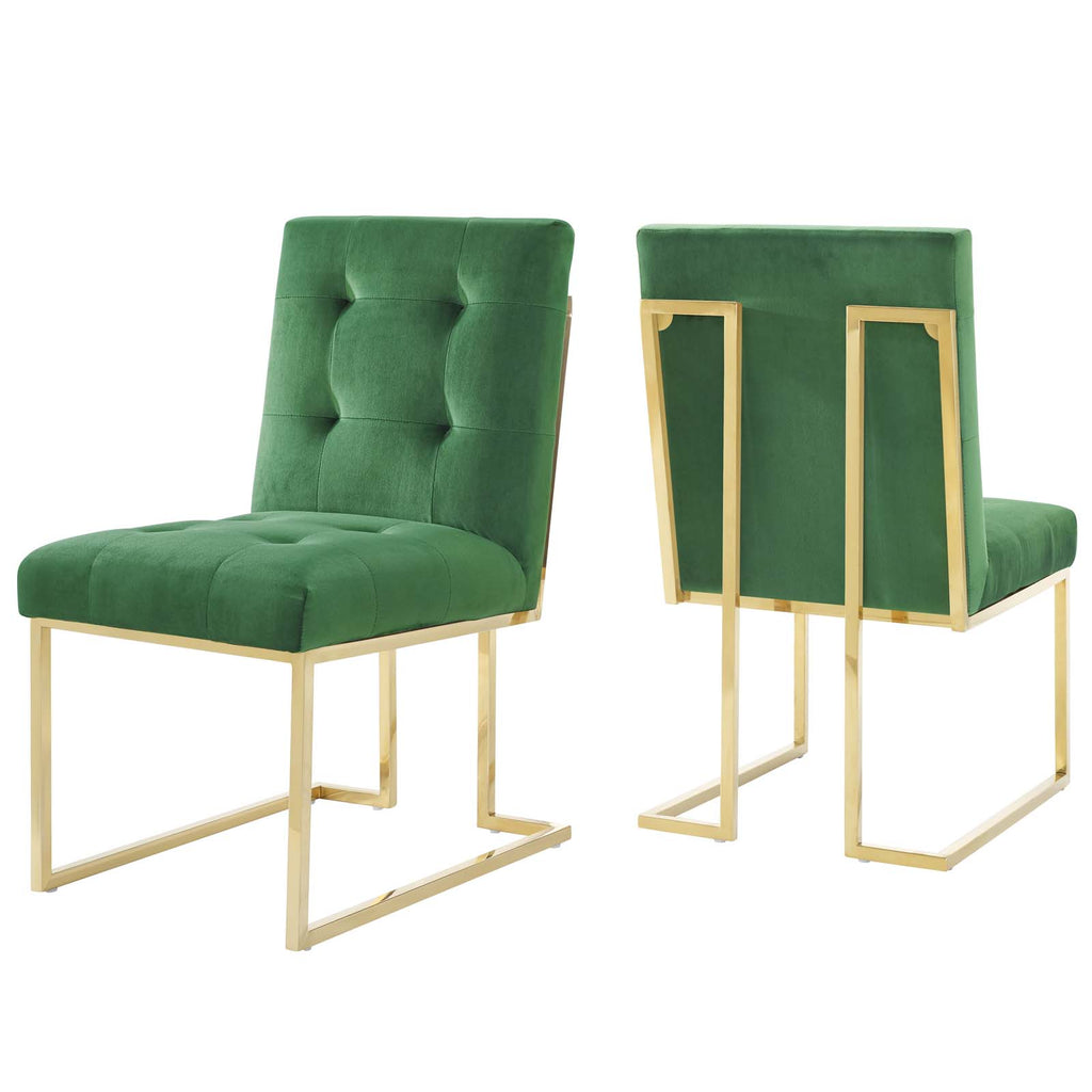 Privy Gold Stainless Steel Performance Velvet Dining Chair Set of 2 in Gold Emerald