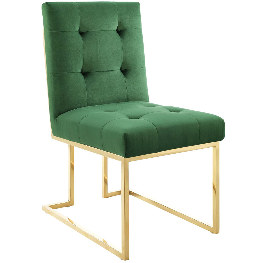 Privy Gold Stainless Steel Performance Velvet Dining Chair Set of 2 in Gold Emerald