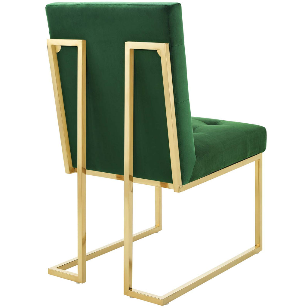 Privy Gold Stainless Steel Performance Velvet Dining Chair Set of 2 in Gold Emerald