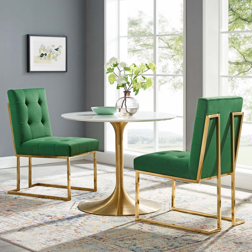 Privy Gold Stainless Steel Performance Velvet Dining Chair Set of 2 in Gold Emerald