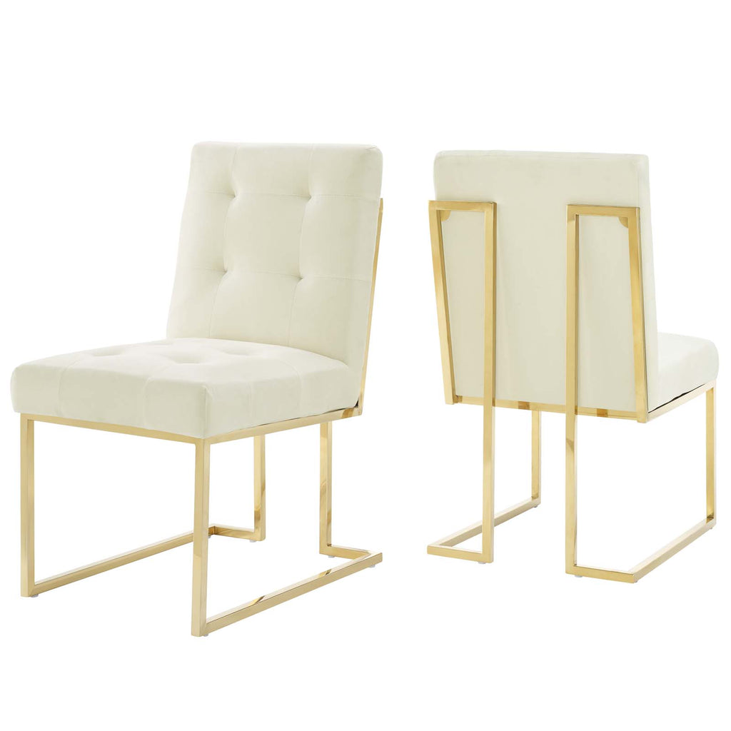 Privy Gold Stainless Steel Performance Velvet Dining Chair Set of 2 in Gold Ivory