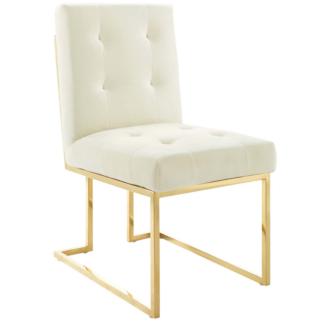 Privy Gold Stainless Steel Performance Velvet Dining Chair Set of 2 in Gold Ivory