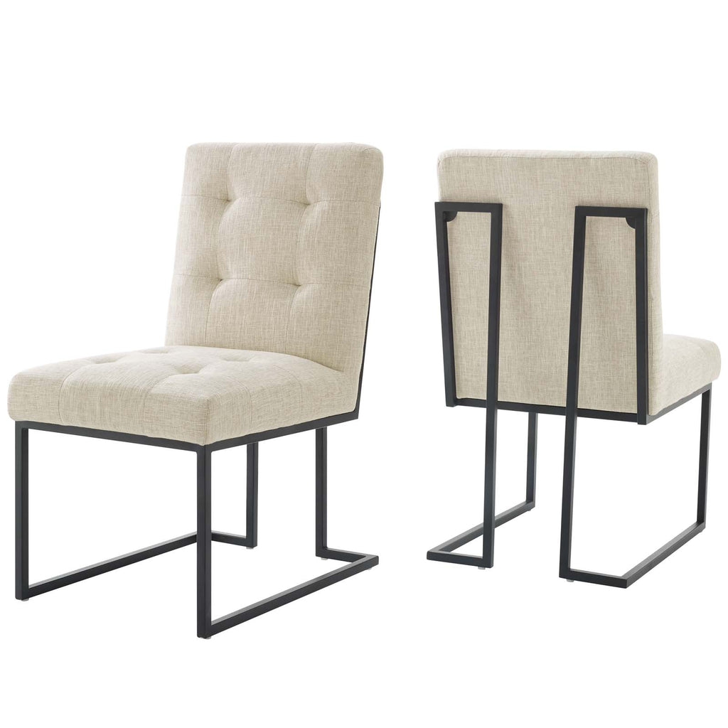 Privy Black Stainless Steel Upholstered Fabric Dining Chair Set of 2 in Black Beige