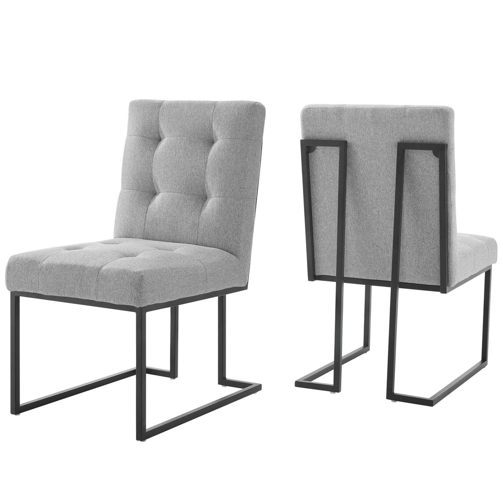 Privy Black Stainless Steel Upholstered Fabric Dining Chair Set of 2 in Black Light Gray