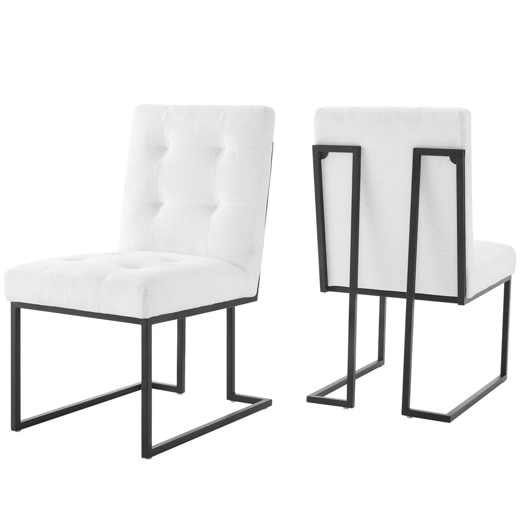 Privy Black Stainless Steel Upholstered Fabric Dining Chair Set of 2 in Black White