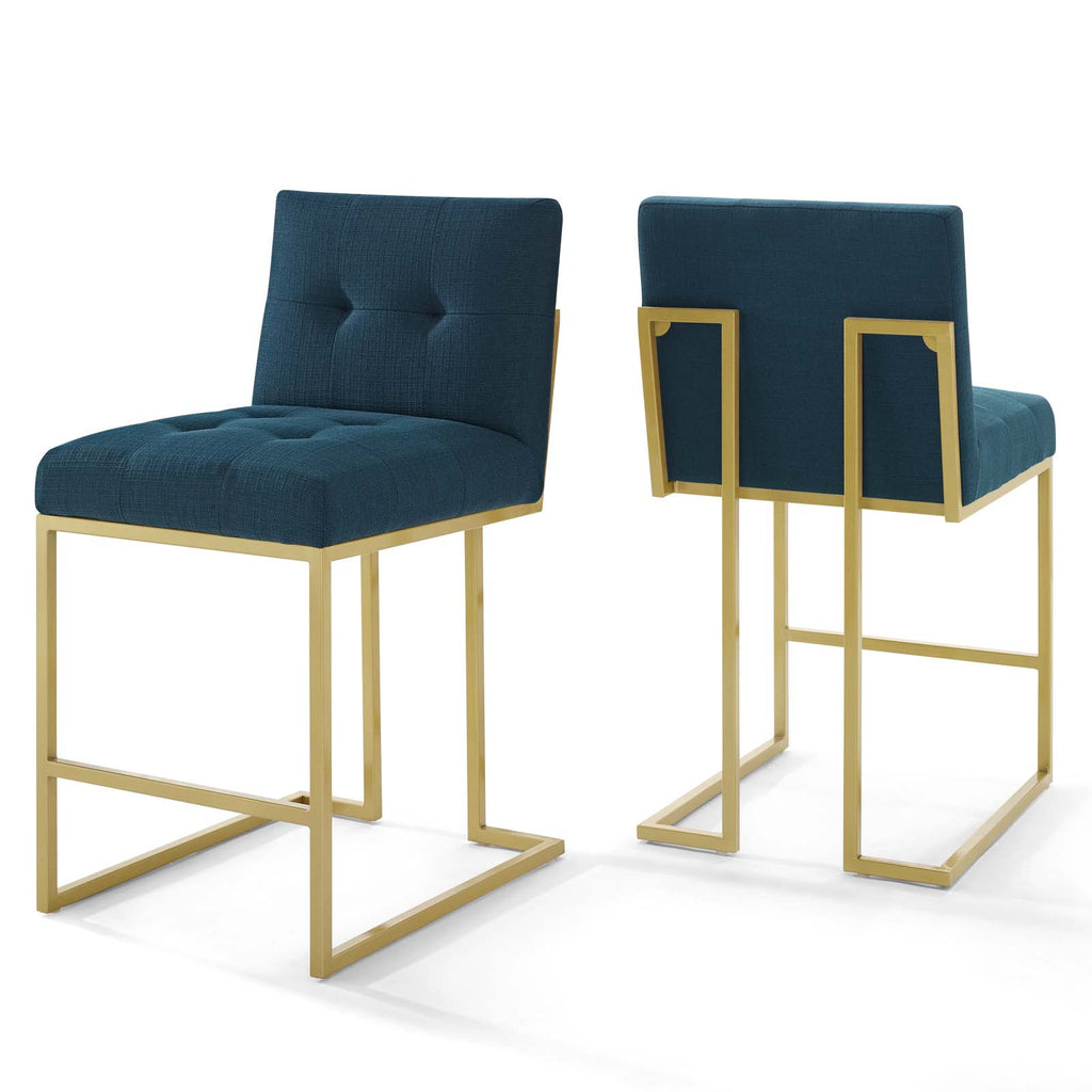 Privy Gold Stainless Steel Upholstered Fabric Counter Stool Set of 2 in Gold Azure
