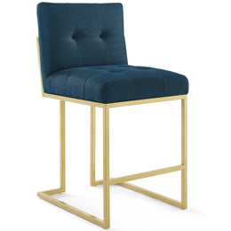 Privy Gold Stainless Steel Upholstered Fabric Counter Stool Set of 2 in Gold Azure