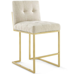 Privy Gold Stainless Steel Upholstered Fabric Counter Stool Set of 2 in Gold Beige