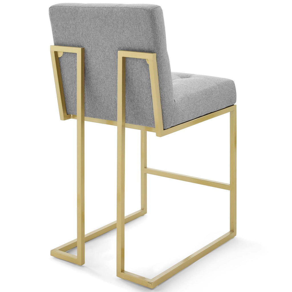 Privy Gold Stainless Steel Upholstered Fabric Counter Stool Set of 2 in Gold Light Gray