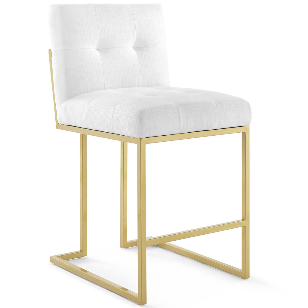 Privy Gold Stainless Steel Upholstered Fabric Counter Stool Set of 2 in Gold White